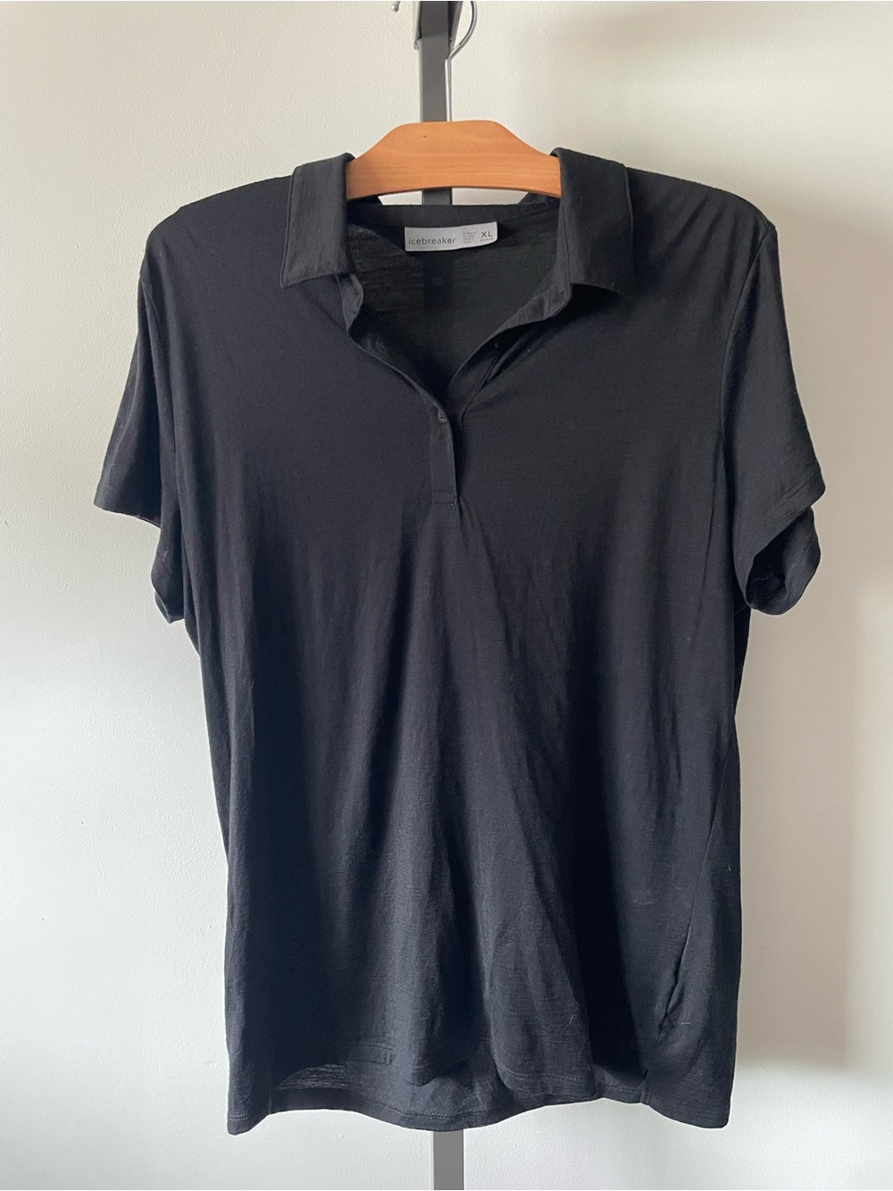 Icebreaker Merino Wool Blend Short Sleeve Polo Shirt Black Women's Size XL